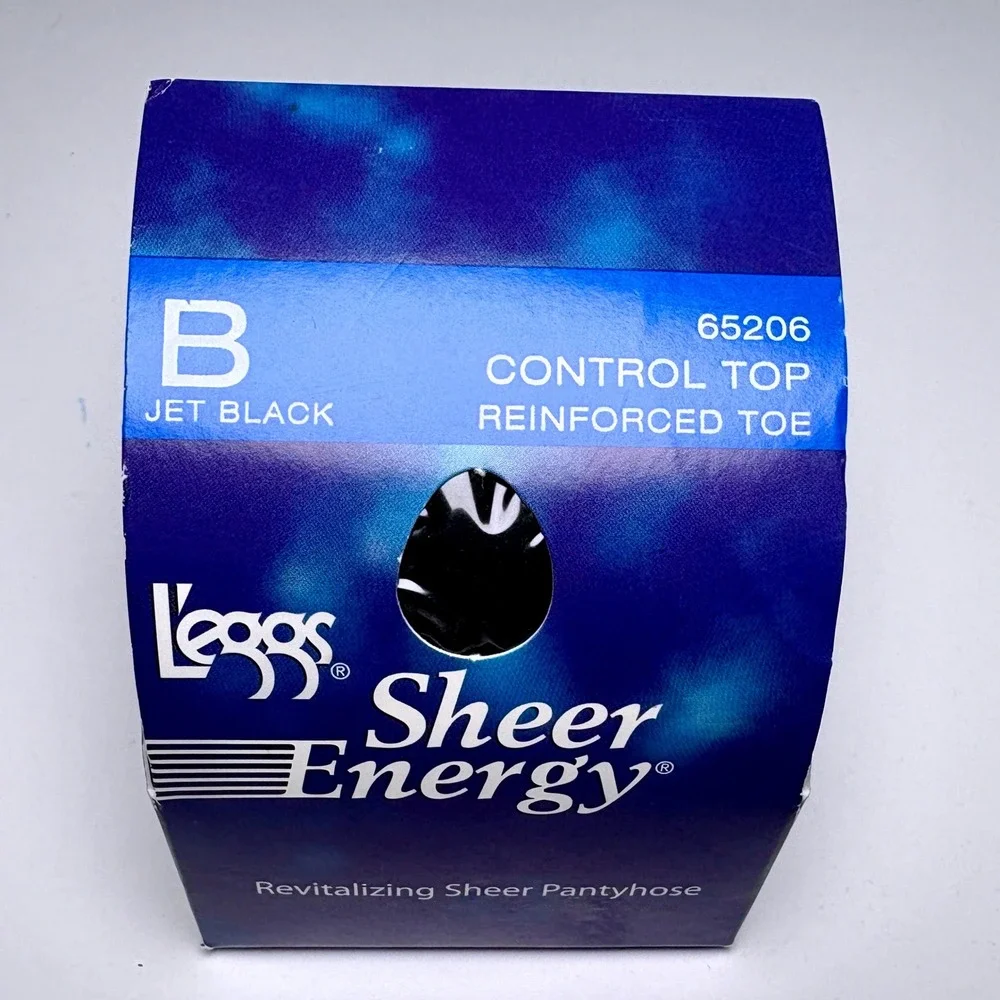 Vintage L'eggs Sheer Energy Pantyhose Control Top Jet Black Size B Reinforced
